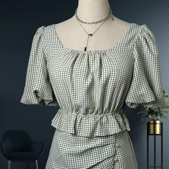 Women's J.ing Giselle Gingham Crop Top & Wrap Skort (Green S) - Picture 3 of 8